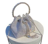 TOPALL Evening Bags for Women,Silver/Gold/Black Glitter Clutch Bags for Women,Rhinestone Bag,Sequin Sparkly Diamante Women's Handbags Purse for Evening Prom Wedding Party Banqueta (Bucket-Silver N)