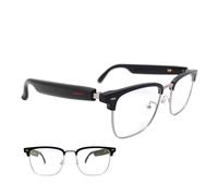 ToPanda Smart Audio Glasses (3rd Gen), TWS Open Ear Speakers with Bluetooth 5.0 Connectivity for Gaming Meeting. (Black/Silver-Blue light (Clear Lenses))
