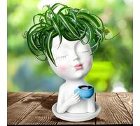 Toparad Face Flower Pots Head Planter, Cute Face Vase Flower Pots Succulents Plants Live, Unique Gifts Planters Plant Pot with Drainage Hole and Tray for Home Garden Cactus (White)