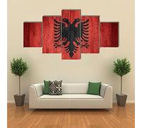 TopArt Pictures Painting Artwork Albania Flag on Wooden Boards Canvas Pictures Artwork Contemporary Wall Art for Bedroom Living Room Bathroom Decoration Framed Ready to Hang