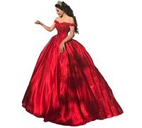Topashe Women’s Off Shoulder lace Applique Prom Dress Satin Quinceanera Ball Gowns Red Size 8