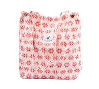 TOPASION Cute Corduroy Tote Bag Canvas Shoulder Handbags for Women Travel Shopping, Red Flowers, L