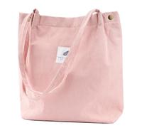 TOPASION Cute Corduroy Tote Bag Canvas Shoulder Handbags for Women Travel Shopping, Sakura Pink, L