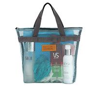 TOPASION Mesh Shower Caddy Bag Portable Hanging Toiletry and Bath Organizer with Zipper for Swimming, Travel, Gym, Camping, College Dorms, Beach (Sky Blue)