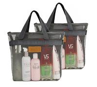 TOPASION Mesh Shower Caddy Bag Portable Hanging Toiletry and Bath Organizer with Zipper for Travel, Gym, Camping, College Dorms, Beach, 2 Pcs Grey, 11.8 x 3.8 x 11 inches, Mesh Bag