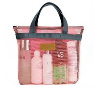 TOPASION Mesh Shower Caddy Bag Portable Hanging Toiletry and Bath Organizer with Zipper for Travel, Swimming, Gym, Camping, College Dorms, Beach (Pink)