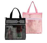 TOPASION Mesh Shower Caddy Bag Portable Small Hanging Toiletry Tote Bag for Gym Travel Beach Bathroom Sunscreen, Black&Pink, Fashion