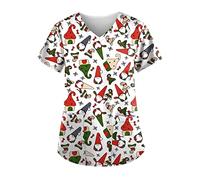 Topassion Christmas Scrubs Uniforms for Women V Neck Short Sleeve Uniform Cartoon Lightweight Beauty Uniform Plus Size Healthcare Dental Workwear Holiday Healthcare Work Shirt UK