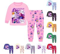 Topassion Kpop Demon Hunters Merch 2 Pieces Pjs Set, Zoey Kpop Demon Hunters Costumes Kids Pyjamas Kpop Demon Hunters Huntrix Merch Kids Girls Clothes Long Sleeve Outfit Tshirt + Pants Music Party