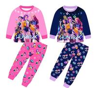 Topassion Kpop Demon Hunters Pjs Set, 2 Pieces Zoey Kpop Demon Hunters Costumes Kids Pyjamas Kpop Demon Hunters Huntrix Merch Kids Girls Clothes Long Sleeve Outfit Tshirt + Pants Music Party