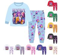 Topassion Kpop Demon Hunters Pjs Set, Girls 2 Piece Pyjamas Set Zoey Kpop Demon Hunters Costumes Kids Sleepwear Long Sleeve Outfit Tshirt + Pants Music Party for Kids Age 2-15 Years