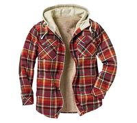 Topassion Men's Checkered Coat Padded Jacket Warm Checked Hooded Coat Long Sleeve Inner Lining Thermal Shirt Men Shirt Jacket Hoodie Lumberjack Shirt Outdoor Jacket Patchwork Down Coat