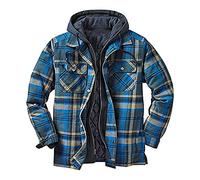 Topassion Men's Checkered Coat Padded Winter Jacket Warm Checked Hooded Coat Long Sleeve Inner Lining Thermal Shirt Jacket Hoodie Lumberjack Shirt Outdoor Jacket Patchwork Down Coat, Blue, 3XL