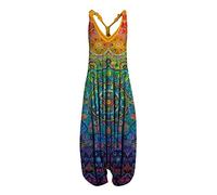 Topassion Women's Harem Jumpsuits V Neck Sleeveless Racerback Romper Trendy Floral Baggy Bib Overall Slim Fit Beach Harem Trousers Dungarees Suspenders Dress UK