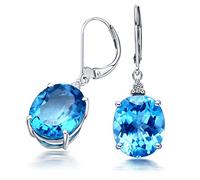 Topaz Drop Earrings, Earrings for Women Dangle 18K White Gold with Big Oval Topaz 16ct Earrings