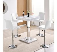 topaz filo effect gloss bar table with 4 ripple white stools