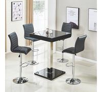 topaz glass black gloss bar table with 4 ripple black stools