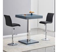 topaz glass grey gloss bar table with 2 ripple black stools