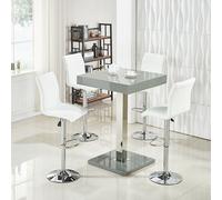 topaz glass grey gloss bar table with 4 ripple white stools