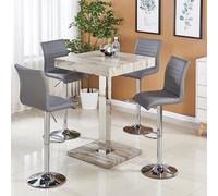 topaz grey oak effect bar table with 4 ripple grey stools