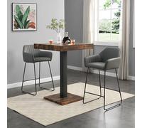 topaz rustic oak wooden bar table with 2 brooks grey stools