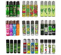 TopBargainsForYou - Set of 4 Clipper Lighters, Various Assorted Designs, Regular Size Slogan Herb Leaf Weed Leaves Refillable Gas Lighter (Weed Assorted)