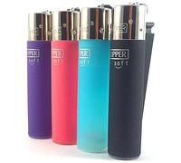 TopBargainsForYou - Set of 4 Clipper Lighters, Various Assorted Designs, Regular Size Slogan Herb Leaf Weed Leaves Refillable Gas Lighter (Soft Touch Color)