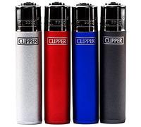 TopBargainsForYou - Set of 4 Clipper Lighters, Various Assorted Designs, Regular Size Slogan Herb Leaf Weed Leaves Refillable Gas Lighter (Solid Metallic)