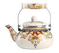 TOPBATHY 1.5L Enamel Teapot Ceramic Kettle Stovetop Water Boiling Pot with Comfortable Handle and Vintage Pattern for Kitchen Tea Brewing