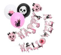 TOPBATHY 1 set Halloween Party Decorations Set Pink Letter Banner Cake Toppers Charming Ornaments for Celebrations and Gatherings Eye Catching Halloween Cupcake Decor Photo Props