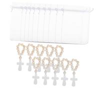 TOPBATHY 10 Sets Wooden Rosary: Wood Catholic Prayer Rosary Beads With Crucifix Pendant And Mesh Bags For Baptism First Communion Confirmation Baby Shower Bridal Shower