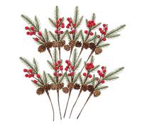TOPBATHY 10pcs Artificial Christmas Pine Needle Branches with Red Berries and Pine Cones Realistic Faux Berry Picks for Holiday Floral Arrangements Low Maintenance Christmas Home Decor for