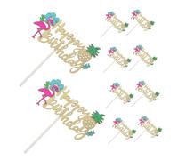 TOPBATHY 10pcs Hawaiian Cake Decorations Tropical Flamingo and Pineapple Inserts for Beach Birthday Party Supplies Summer Luau Cupcake Toppers Hawaii Themed Party Decorations