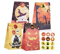 TOPBATHY 12 pcs Halloween Kraft Paper Candy Bags with Reusable Stickers Party Favor Treat Bags for Holiday Celebrations and Birthday Events