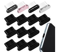 TOPBATHY 14pcs USB C Plug Set, Small Waterproof Type-C Covers with 10 Black Silicone Plugs and 4 Aluminum Caps in Black, Silver, Gray, Rose Gold - Dustproof Port Protectors for Mobile