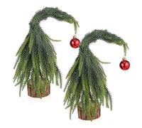 TOPBATHY 2 Pcs Mini Christmas Trees Small Tabletop Pine Needle Greenery with Wooden Base Lightweight Desktop Decorations for Holiday Centerpiece and Festive Home