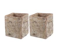 TOPBATHY 2pcs Bark Pot Planter Rustic Rectangular Wooden Flower Bucket for Succulents Handmade Lightweight Plant Pot for Gardening