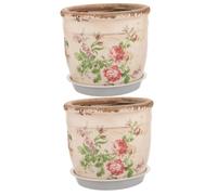 TOPBATHY 2pcs Ceramic Planter Pot Retro Printing Succulent Pot Small Garden Bowl for Outdoor Plants Indoor Plant for House