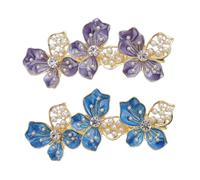 TOPBATHY 2pcs Elegant Pearl Floral Hair Clips Metal Hollow Flower Hairpin Side Clips in Light Purple and Blue Women Headdress Accessories for Charming Styling