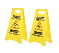 TOPBATHY 2pcs Foldable Double Sided Wet Floor Sign Bilingual Caution Slippery Floor Safety Warning Board High Visibility Yellow Material for Commercial Use