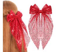 TOPBATHY 2pcs Large Red Sequin Bow Hair Clips Sparkly Glitter Cheerleading Hair Accessories for Women and Valentine Day Barrettes