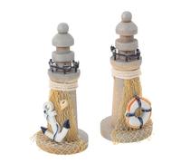 TOPBATHY 2pcs Mini Lighthouse Figurines Wooden Tabletop Decor with Nautical Vintage Style, Compact and Versatile Ocean Theme Decorations for Study Or Living Room