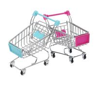 TOPBATHY 2pcs Mini Shopping Cart Handcart with Rolling Casters | Iron and Plastic Build, Space Saving Miniature Shape, Party Favor Holder, Desk Decor, Photo Prop