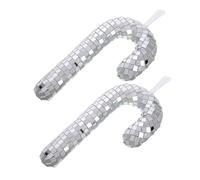 TOPBATHY 2pcs Mirror Ball Disco Crutch Ornaments Candy Cane Hanging Christmas Tree Decorations Reflective Finish Multipurpose for Festive Parties 15cm*8cm Silver Easy Hanging