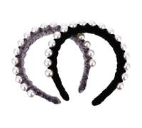 TOPBATHY 2pcs Pearl Hairband Retro Cloth Headbands with Large Pearls Elegant Vintage Headdress for Weddings Parties Proms Daily Styling in Black and Grey