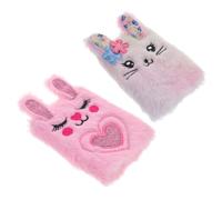 TOPBATHY 2Pcs Plush Rabbit Notebook for Fluffy Mini Journals with Lined Cute Cartoon Diary for Writing Travel Creative Ideas Portable Pocket Notebooks in Pink and Tie-dye Designs