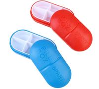 TOPBATHY 2pcs Portable Oval Six-Compartment Pill Box Mini Capsule Storage Case for Home Travel Office Use Compact Plastic Medicine Organizer in Sky-Blue and Red