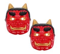 TOPBATHY 2pcs Red Samurai Mask Set for Adults, Plastic Horned Tengu Design with Unique Aesthetic Appeal and Easy to Clean, for Party and Costume Cosplay Decoration