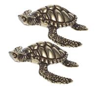 TOPBATHY 2pcs Solid Brass Turtle Figurine Miniature Vintage Sea Tortoise Sculptures with Detailed Craftsmanship Antique Metal Animal Statues for Desk and Shelf Home Decor Collectors