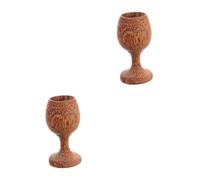 TOPBATHY 2pcs Vintage Coconut Wood Wine Goblet with Round Stemmed Design Reusable Multi Use Wooden Cup for Wine Tea and Water Eco Friendly Drinkware for Camping and Home Use